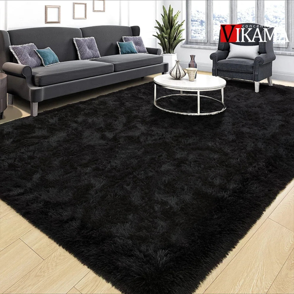 Alfombra minimalista de pelo largo de color liso VIKAMA, mullida y suave, para sala de estar, sofá, mesa de centro, alfombra para cuarto de niños, decoración del hogar