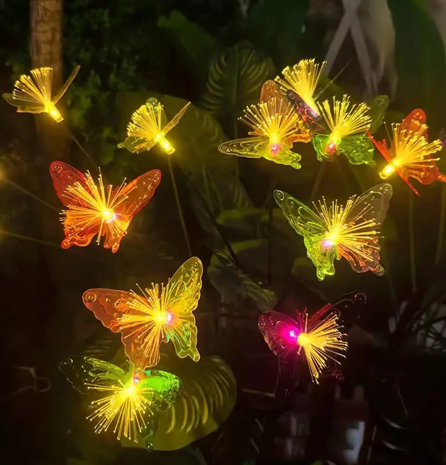 1PC 6-Head LED Solar Lamp,Outdoor Fiber Optic Butterfly Decoration Lighting,Ground,Lawn,Yard,Pathway Colorful Atmosphere Light