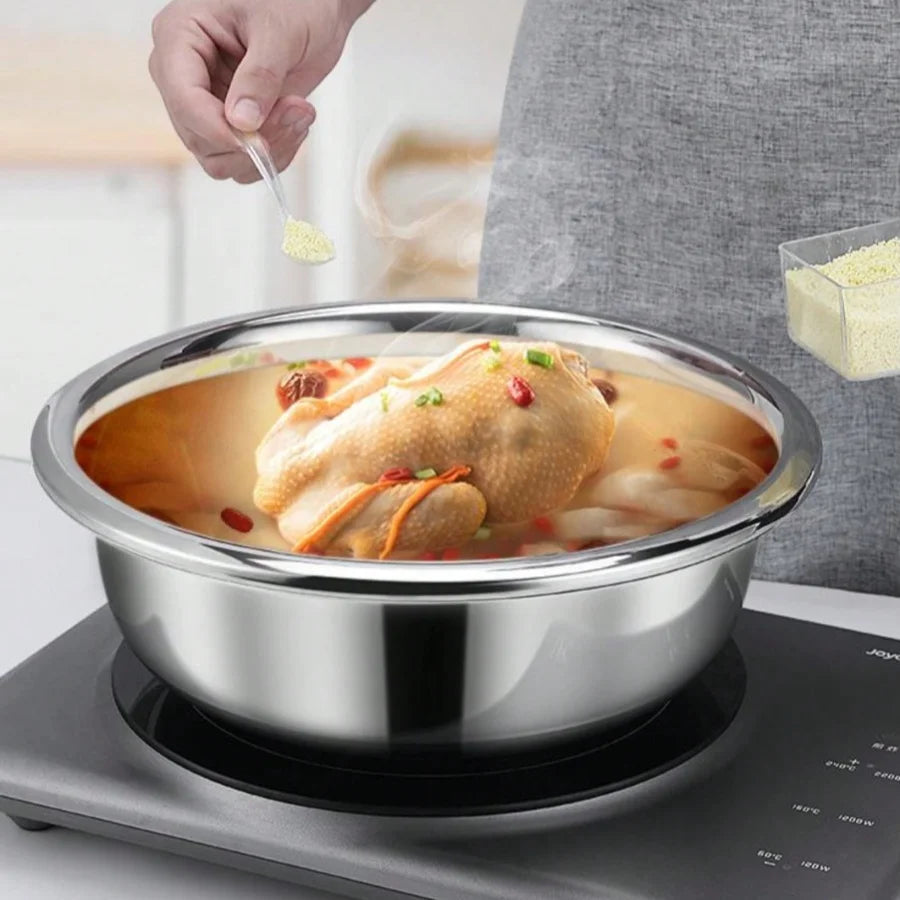 Bol de cuisine rond en acier inoxydable pour la cuisson et le pétrissage, bol à laver les fruits et légumes