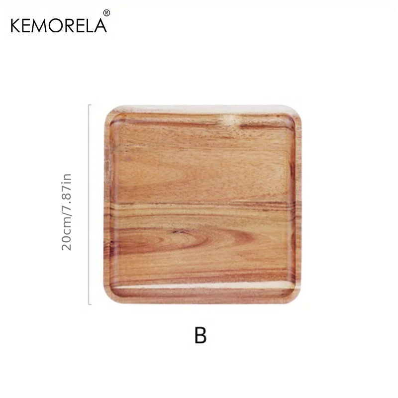 KEMORELA 1PCS Plateau à café en bois d'acacia Plateau alimentaire pour tasses Plateaux décoratifs en bois Plateau à dessert en bambou Plateau à thé Gongfu