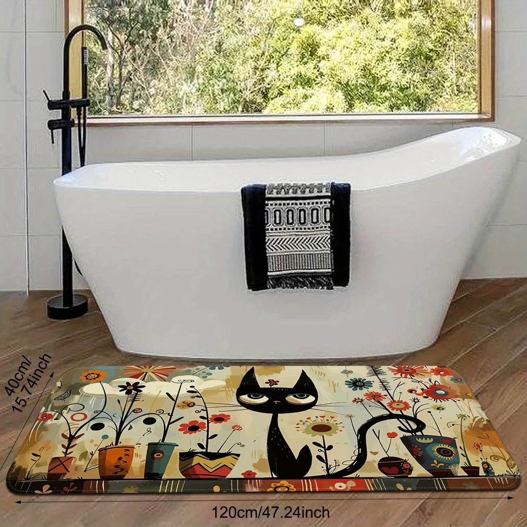 Alfombra Larga De Cocina Con Patrón De Gato Negro VIKAMA Alfombrilla Impermeable Para Baño Alfombra Para Dormitorio Alfombra Para Sala De Estar Decoración Del Hogar
