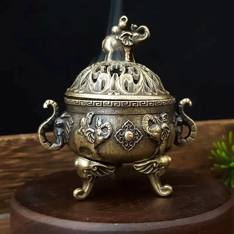Encensoir Éléphant à Trois Pieds en Métal, Décoration d'Intérieur, Accessoire d'Aromathérapie, Polyvalent pour la Méditation