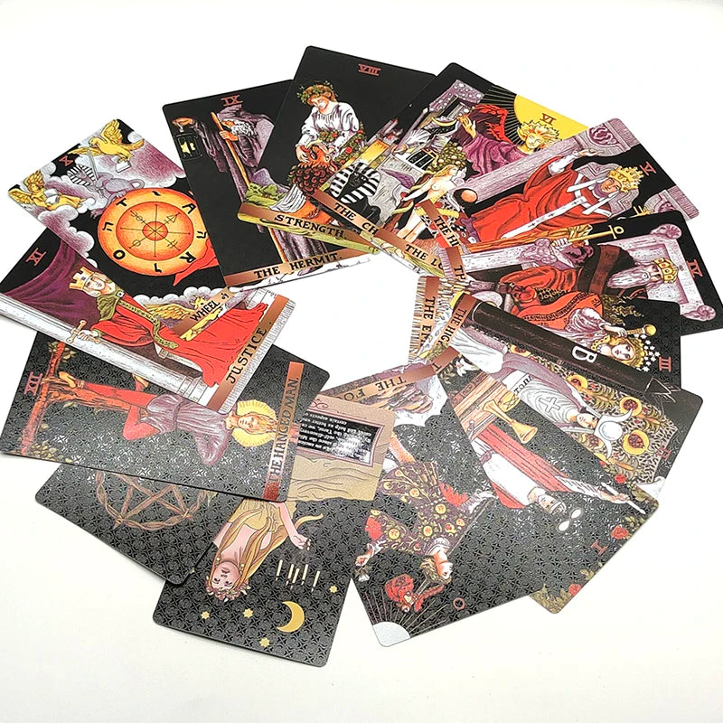 Mazo de Tarot de PVC a prueba de agua de 78 cartas con paquete de plástico Juego de mesa de adivinación Conjunto de oráculo de adivinación para principiantes