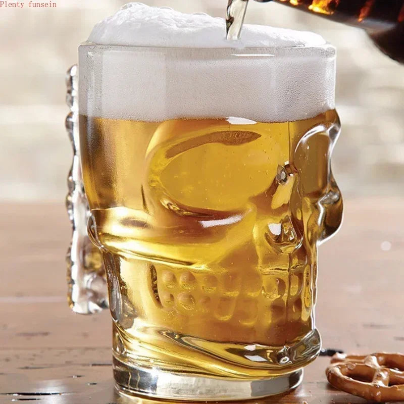 Vaso de cerveza clásico de pirata, 500 ml, cristal, con cara de calavera creativa y hueso, con asa, para beber vino, vodka, esencial para bares y KTV