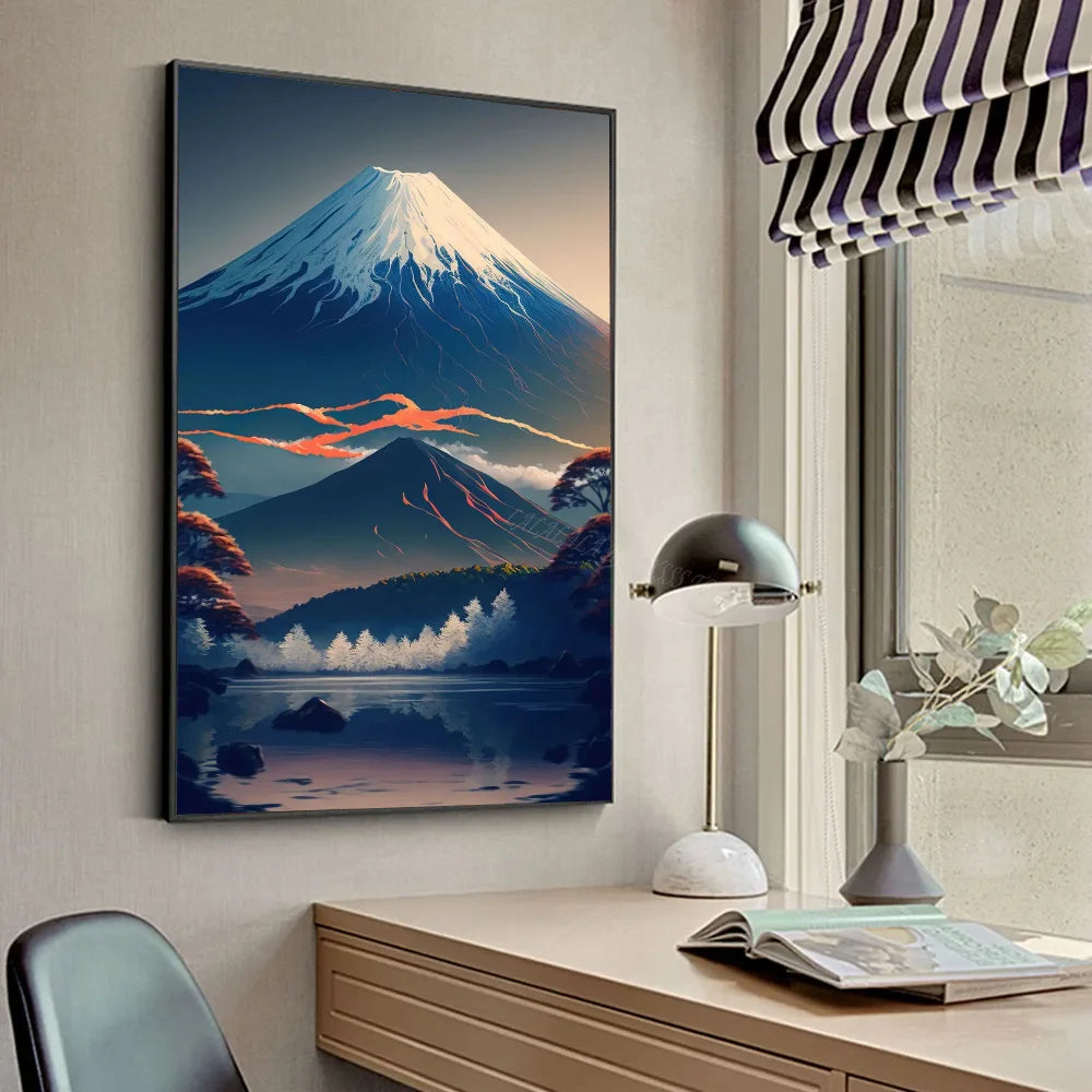 Póster Vintage Zen japonés con paisaje del Monte Fuji, peces Koi, póster HD, pósteres para decoración del hogar, habitación, bar, cafetería, pintura artística para pared