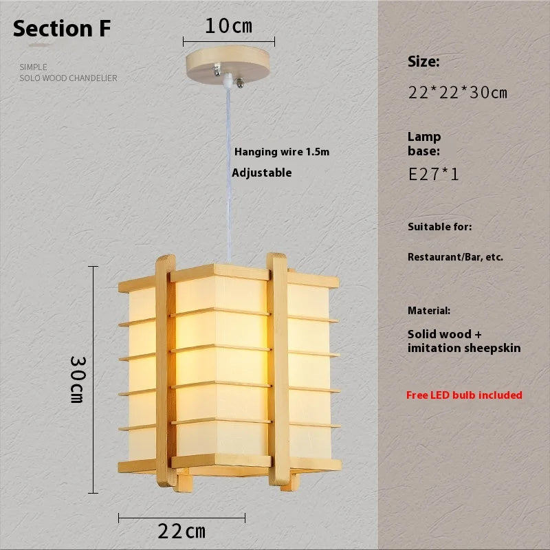 Lámpara Colgante de Madera Maciza para Sala de Estar Comedor Cocina Casa de Huéspedes Estilo Japonés Lámpara de Suspensión Decoración Artística E27