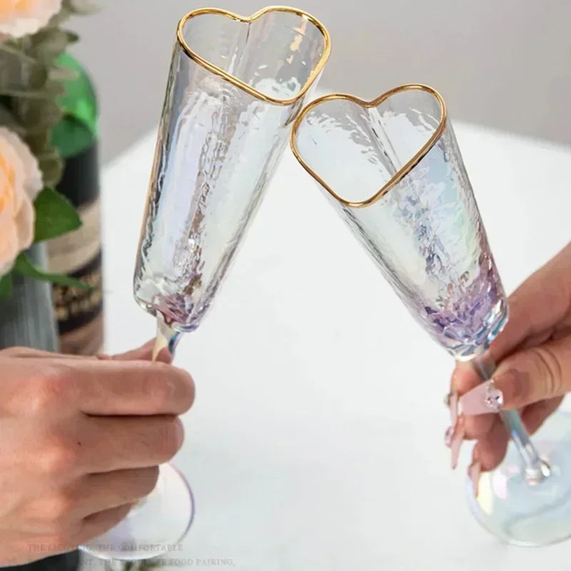 Verre à vin en forme de cœur à jante dorée, durable, pour la maison, les fêtes et les clubs.