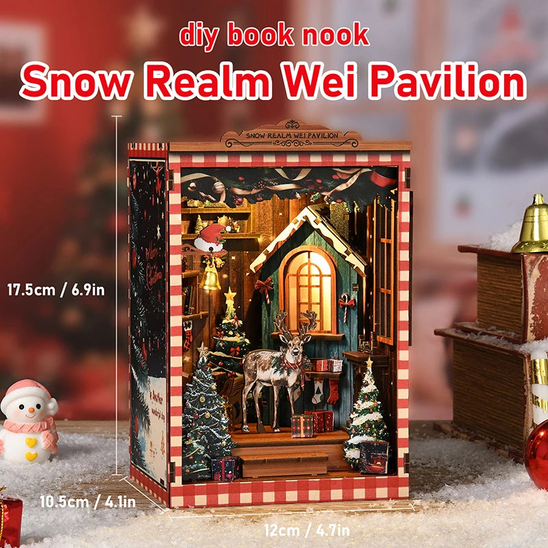 Nuevo Snow Globe DIY Miniatura Book Nook - Kit de Modelo Arquitectónico de Casa de Puzzle 3D, Regalo Artesanal de Sujetalibros para Navidad y Black Friday