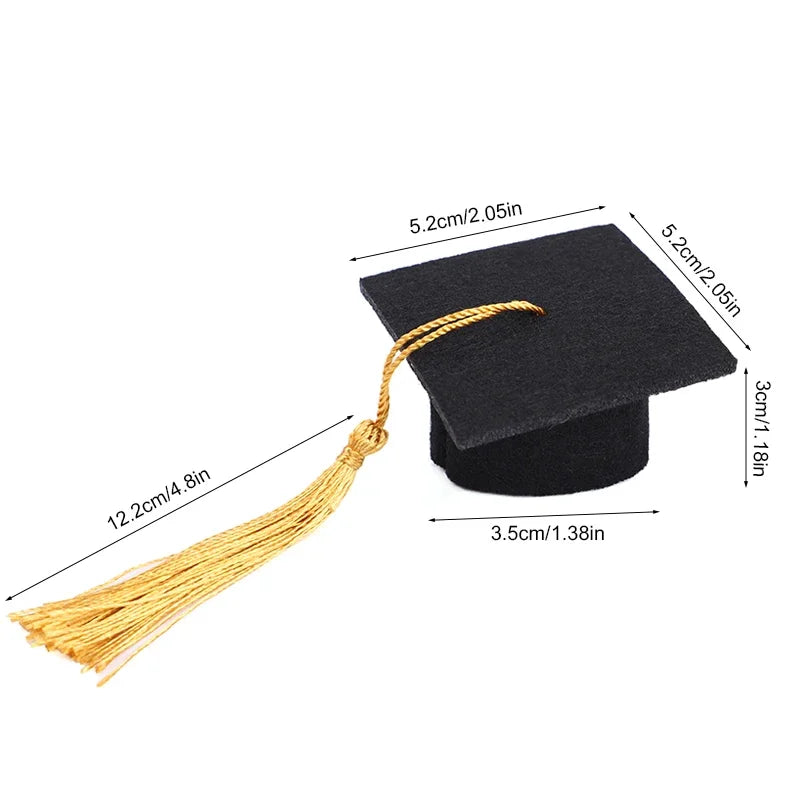 5/10 Piezas Gorro de Fieltro de Soltero con Borlas para Fiesta de Graduación, Decoración DIY, Tapa de Botella de Vino, Mini Gorro de Graduado, Cajas de Regalo para Dulces