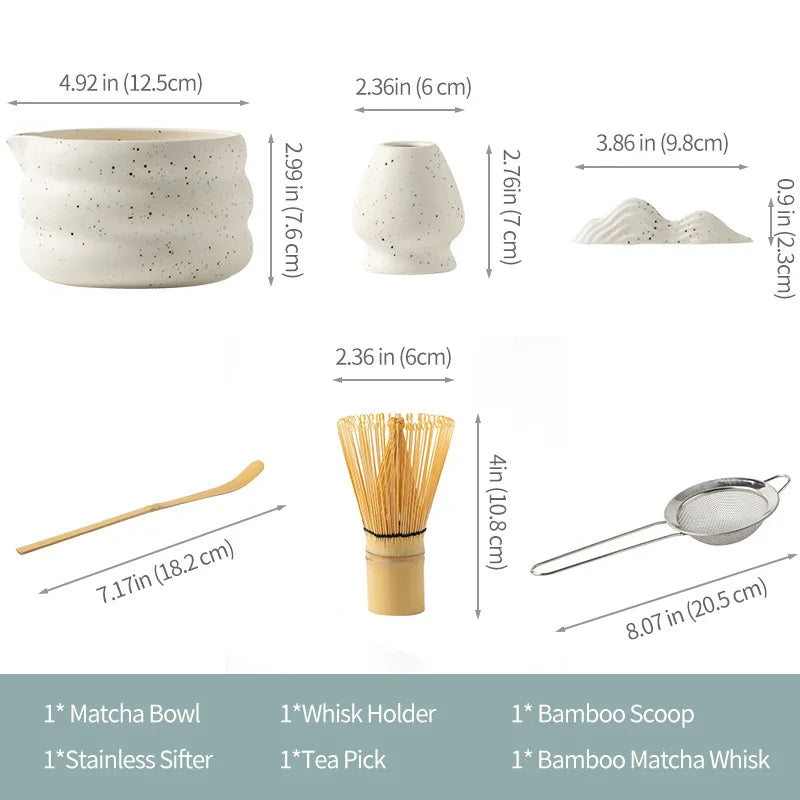 Juego de Matcha de 4/5/7 piezas Cuenco de té de cerámica Herramientas tradicionales japonesas para hacer té matcha - juego de té - batidor de té - juego de cepillos de bambú para matcha