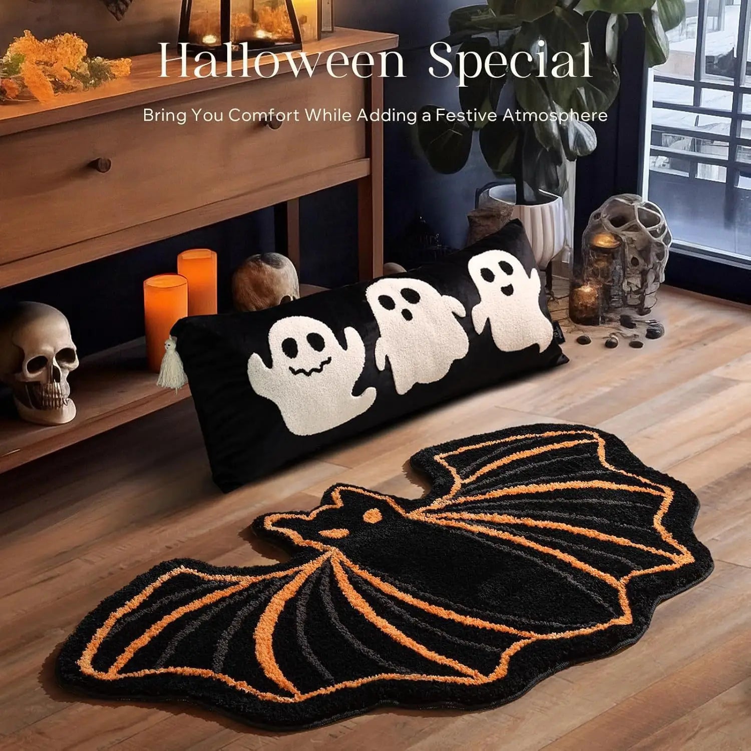 Alfombra con fantasma de Halloween VIKAMA, suave y cómoda de imitación cachemira, decoración para el hogar, dormitorio, felpudo para entrada.
