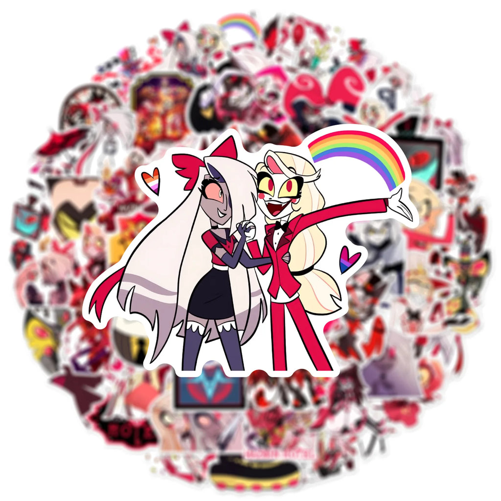 56/112PCS Hazbin Hotel Papelería Cuaderno Pegatinas de Graffiti Equipaje Caja de Almacenamiento Taza de Agua Pegatinas Decorativas