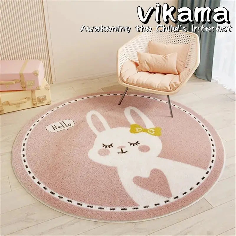 Alfombra redonda de imitación de cachemira con dibujos de animales VIKAMA para sala de estar, dormitorio, cabecera de sofá, alfombra decorativa antideslizante lavable