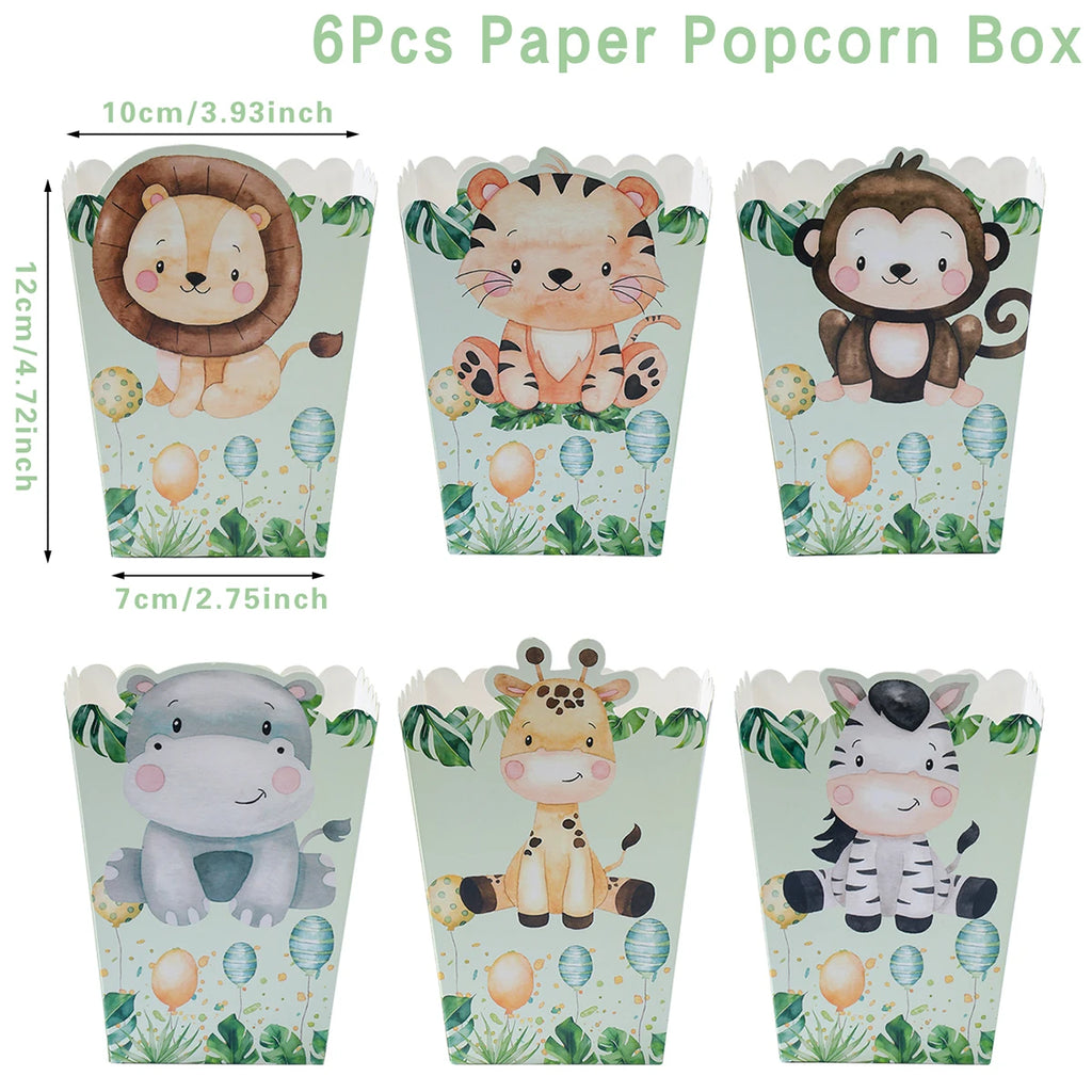 Cajas de Palomitas de Maíz Fiesta Safari en la Jungla, Cajas de Caramelos, Decoración de Fiesta de Animales de la Jungla, Baby Shower, Decoraciones de Cumpleaños para Niños
