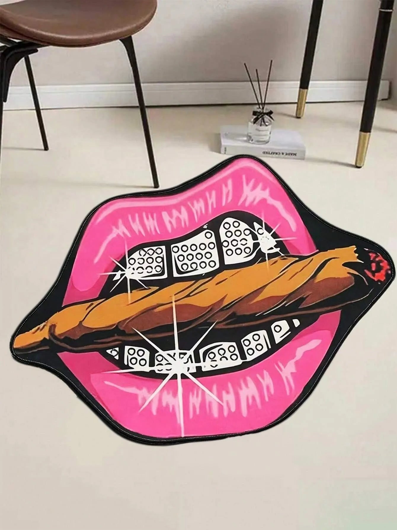 Tapis à Lèvres Roses Créatif VIKAMA, Tapis Décoratif Durable et Résistant à l'Usure pour Chevet, Chambre à Coucher, Paillasson d'Entrée, Tapis Décoratif pour la Maison