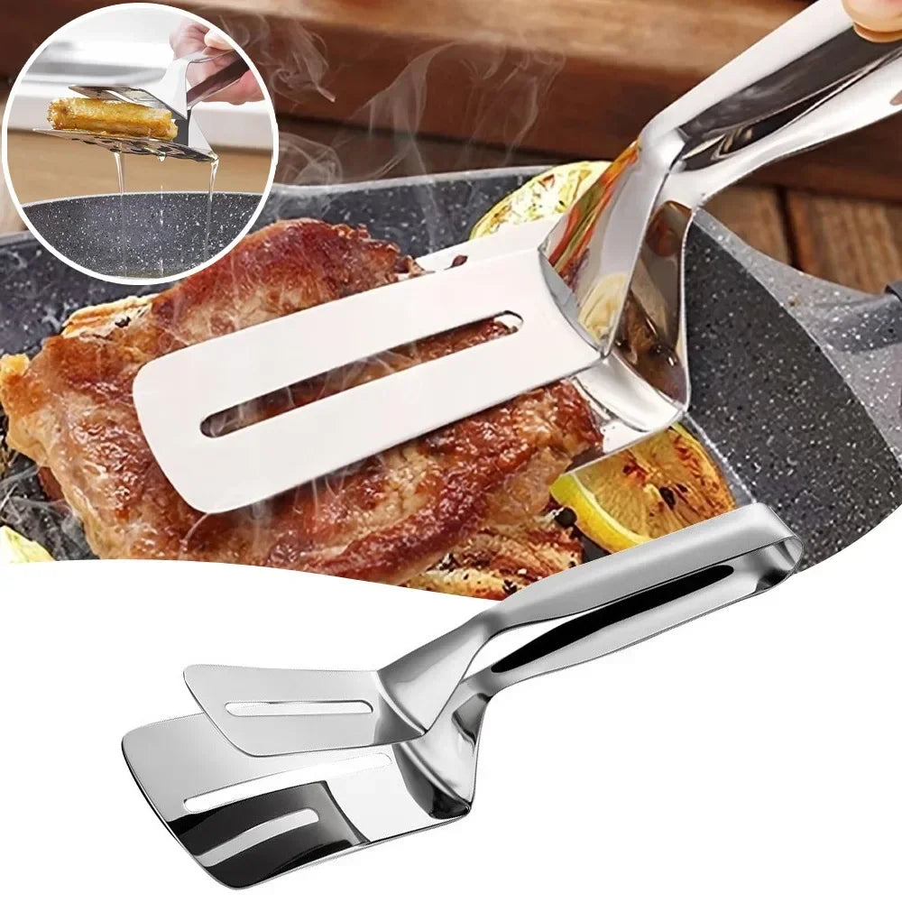 Pince de cuisine multifonction en acier inoxydable pour barbecue, pince à pain durable, pince-pelle à frire, pelle à poisson frit, ustensile de cuisine ménager