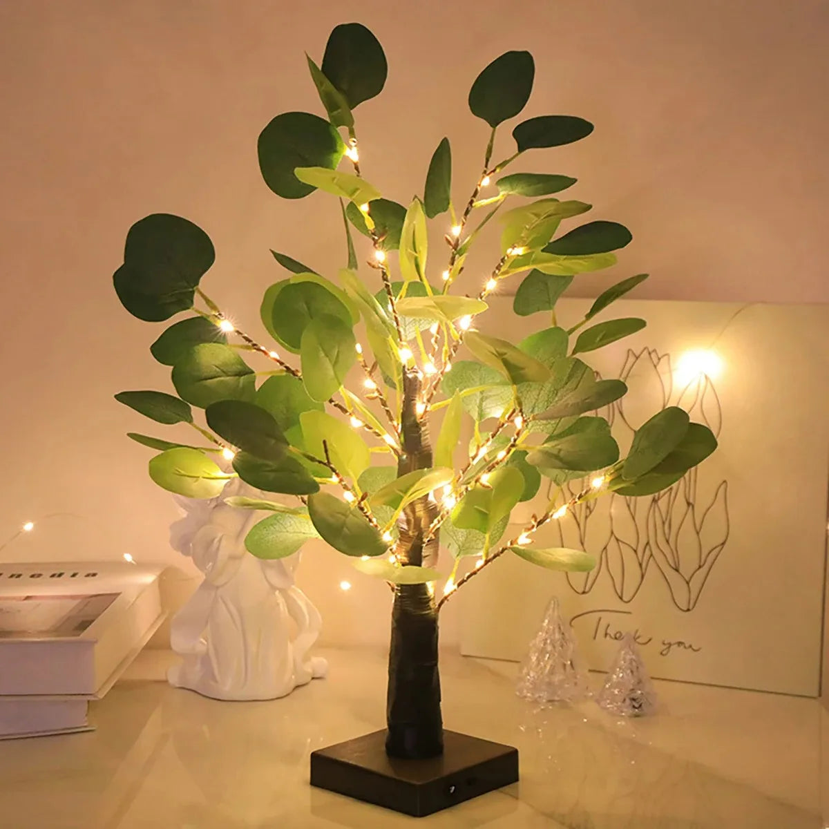 Luces LED para árbol de eucalipto artificial, con batería y USB, para decoración de habitaciones, fiestas, lámpara de Navidad, regalo de Acción de Gracias