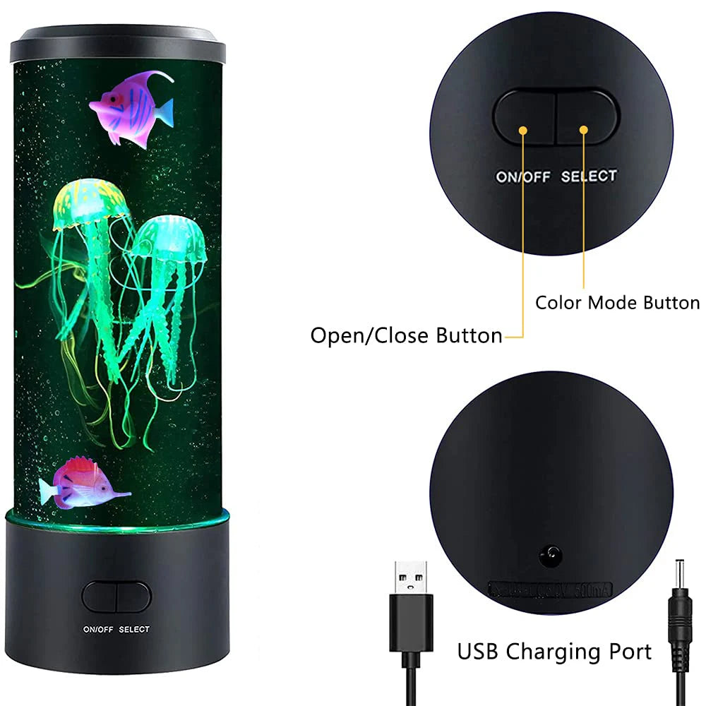 Lampe Méduse Couleurs Changeantes Télécommande Aquarium LED Veilleuse Cadeau d'Anniversaire Chargement USB Ambiance Relaxante