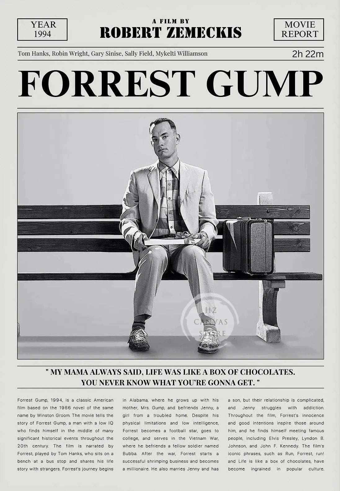 Minimalist Black and White Movie Poster Retro Newspaper Film Print Wall Art Painting Forrest Gump/Pulp Fiction Modern Home Decor