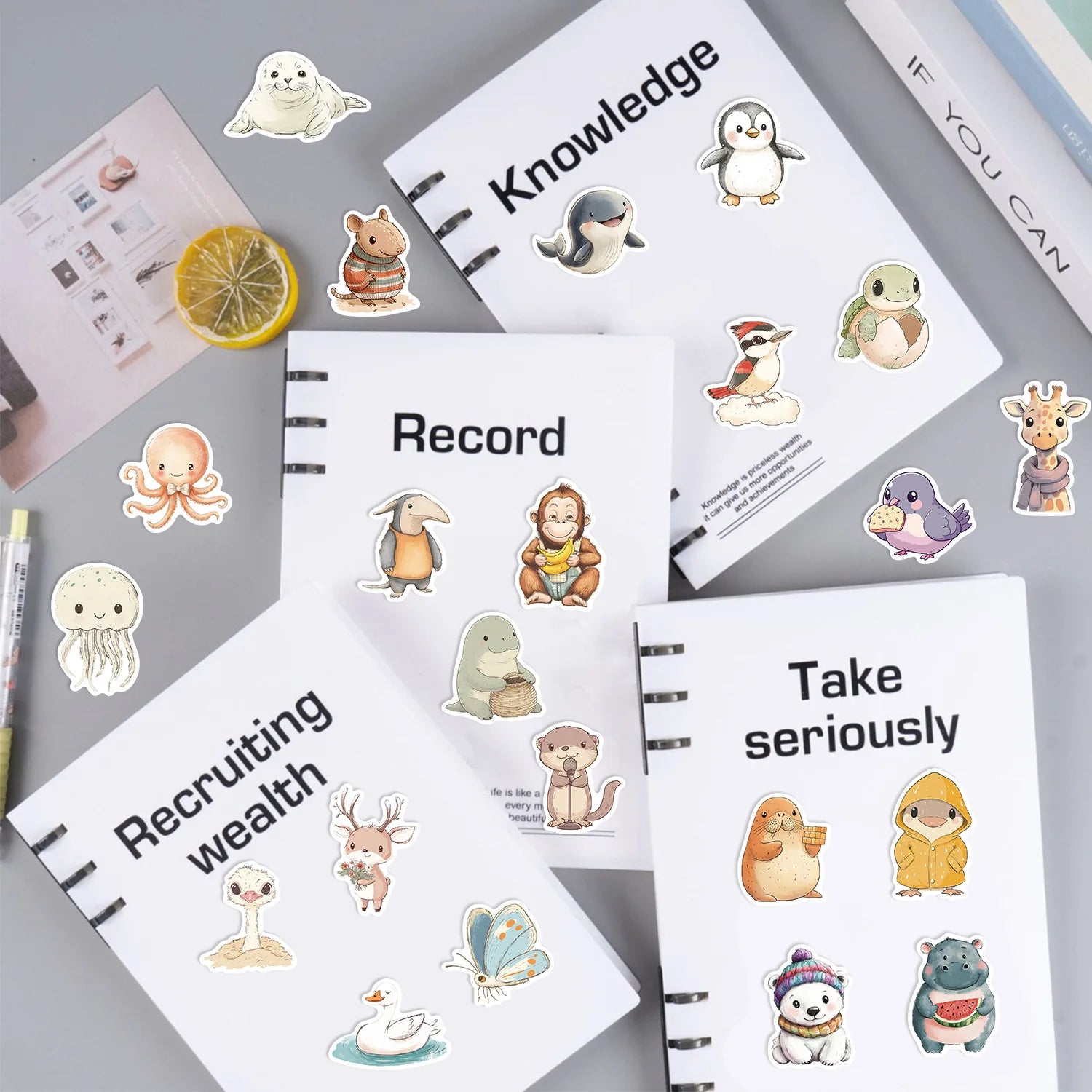 50/100PCS Cartoon Healing Animal Graffiti Stationery Notebook Stickers Decorative Guitar Luggage DIY Waterproof Stickers