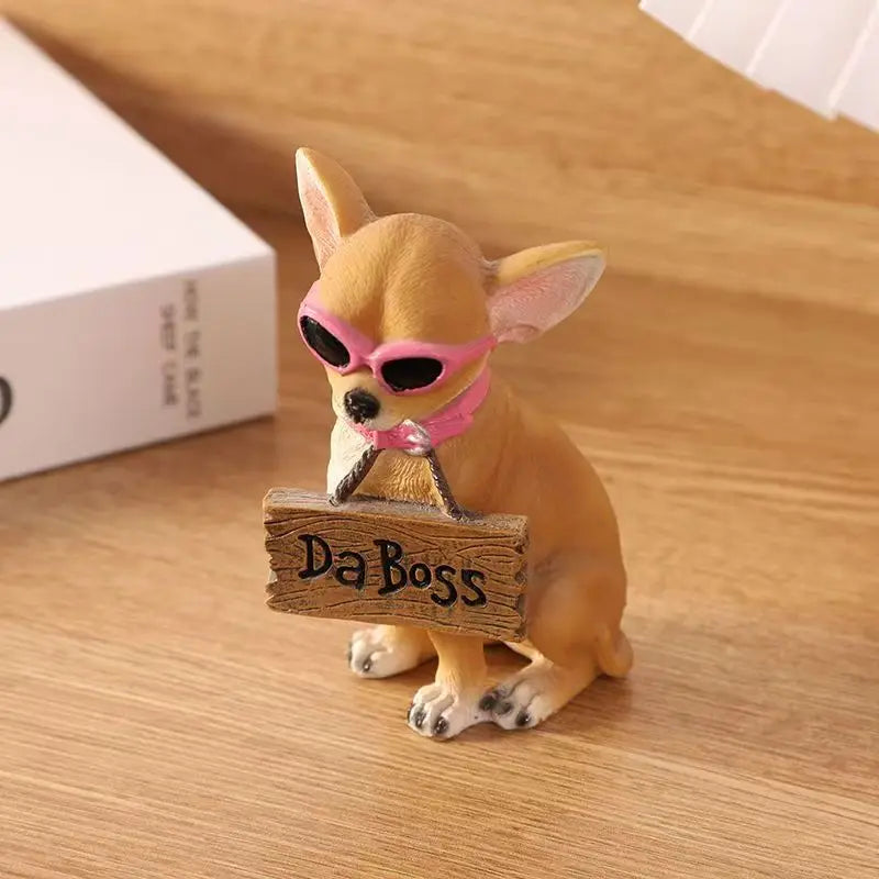 Figura de perro chihuahua de 10,5 cm, pintada a mano, realista, bonita, escultura de animal de resina, decoración para el hogar, escritorio, estante, regalo para amantes de las mascotas