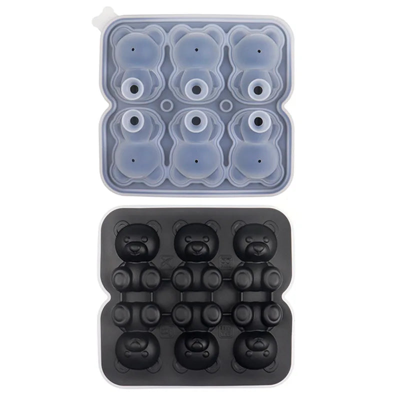 Moule à glaçons en silicone en forme de petit ours en 3D à 6 grilles, moule à glaçons en forme de petit ours, moule à glaçons ménager pour crème glacée, boîte à glaçons.