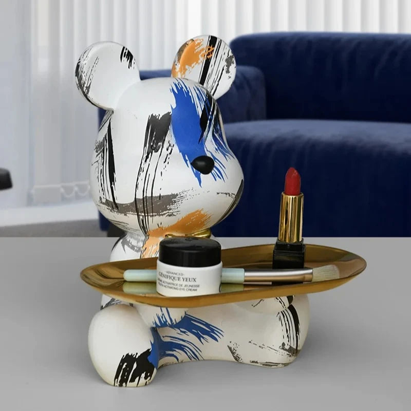 Estatua de Resina Abstracta de Oso Graffiti Colorido y Moderno Organizador de Escritorio con Forma de Animal de Garabato Lindo para Adornos de Oficina en Casa