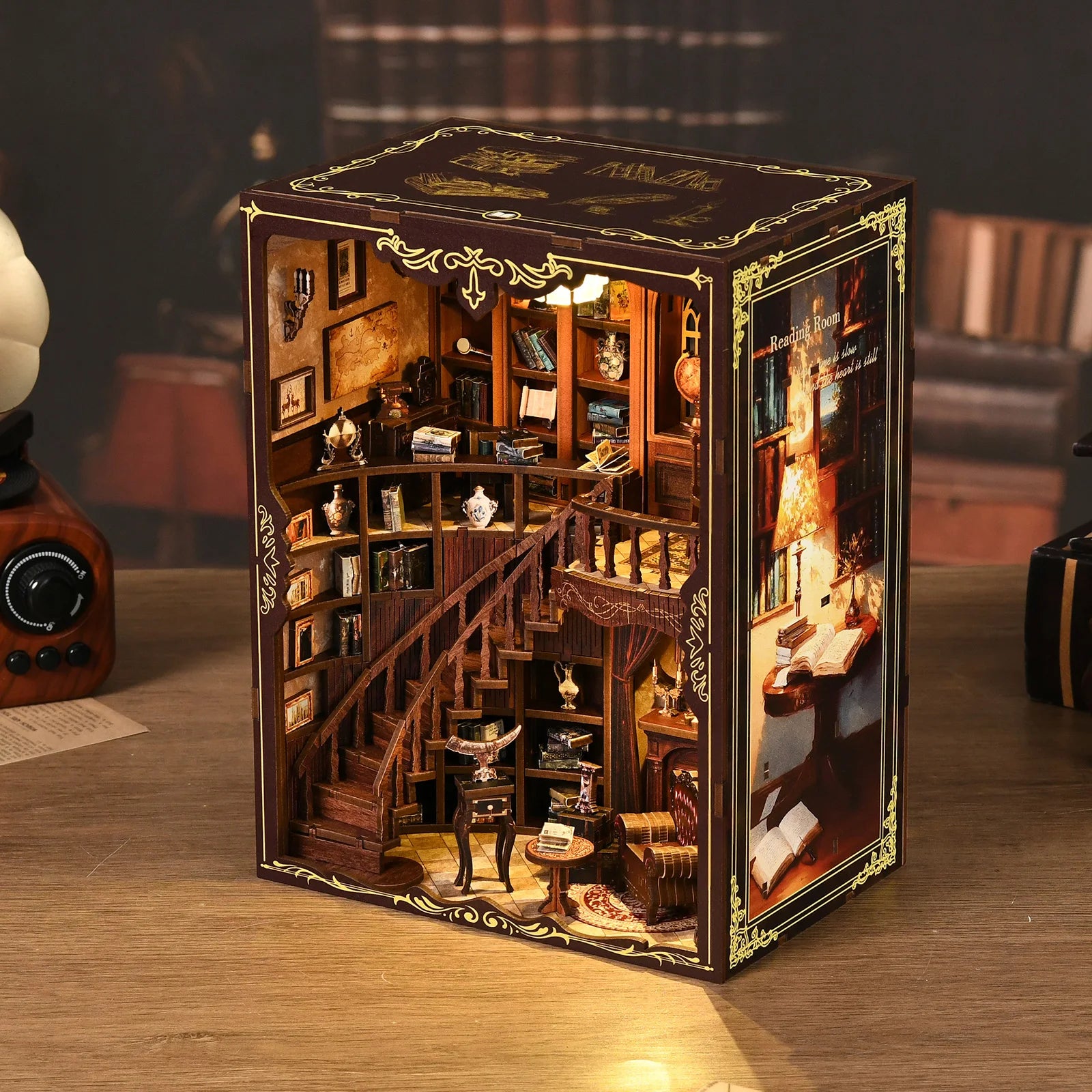 Kit de bricolage pour coin lecture – Bibliothèque en bois 3D Ancien Rime – Cadeau créatif pour Noël et le Black Friday – Décoration de bureau miniature
