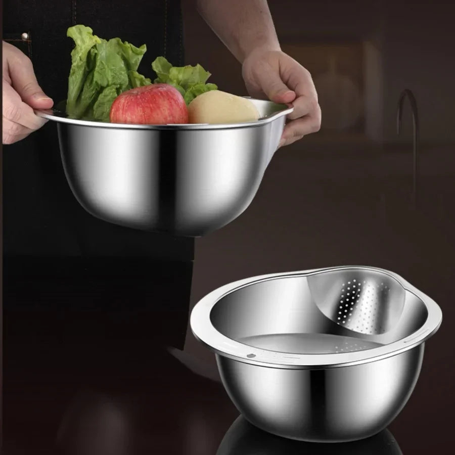 Tazón colador de arroz de acero inoxidableTazón para lavar arroz Colador de arroz Colador de frutas y verduras Herramientas de cocina