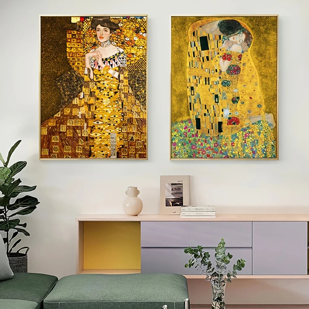 Arte de pared abstracto clásico Gustav Klimt El beso Pintura al óleo Impresión en lienzo HD Póster Decoración para el hogar Sala de estar Dormitorio