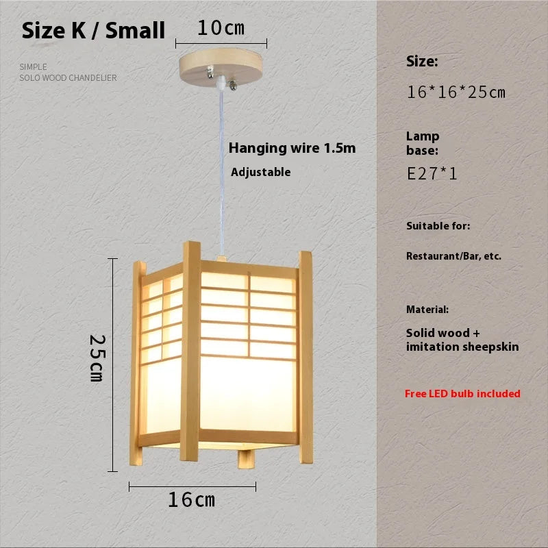 Lámpara Colgante de Madera Maciza para Sala de Estar Comedor Cocina Casa de Huéspedes Estilo Japonés Lámpara de Suspensión Decoración Artística E27