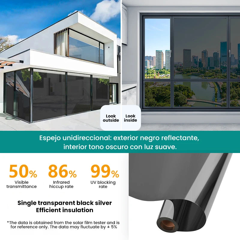 Película para Ventanas Adhesiva sin Pegamento, de Privacidad Unidireccional, Bloqueadora de Sol, Aislante del Calor, para el Hogar, la Oficina y Edificios