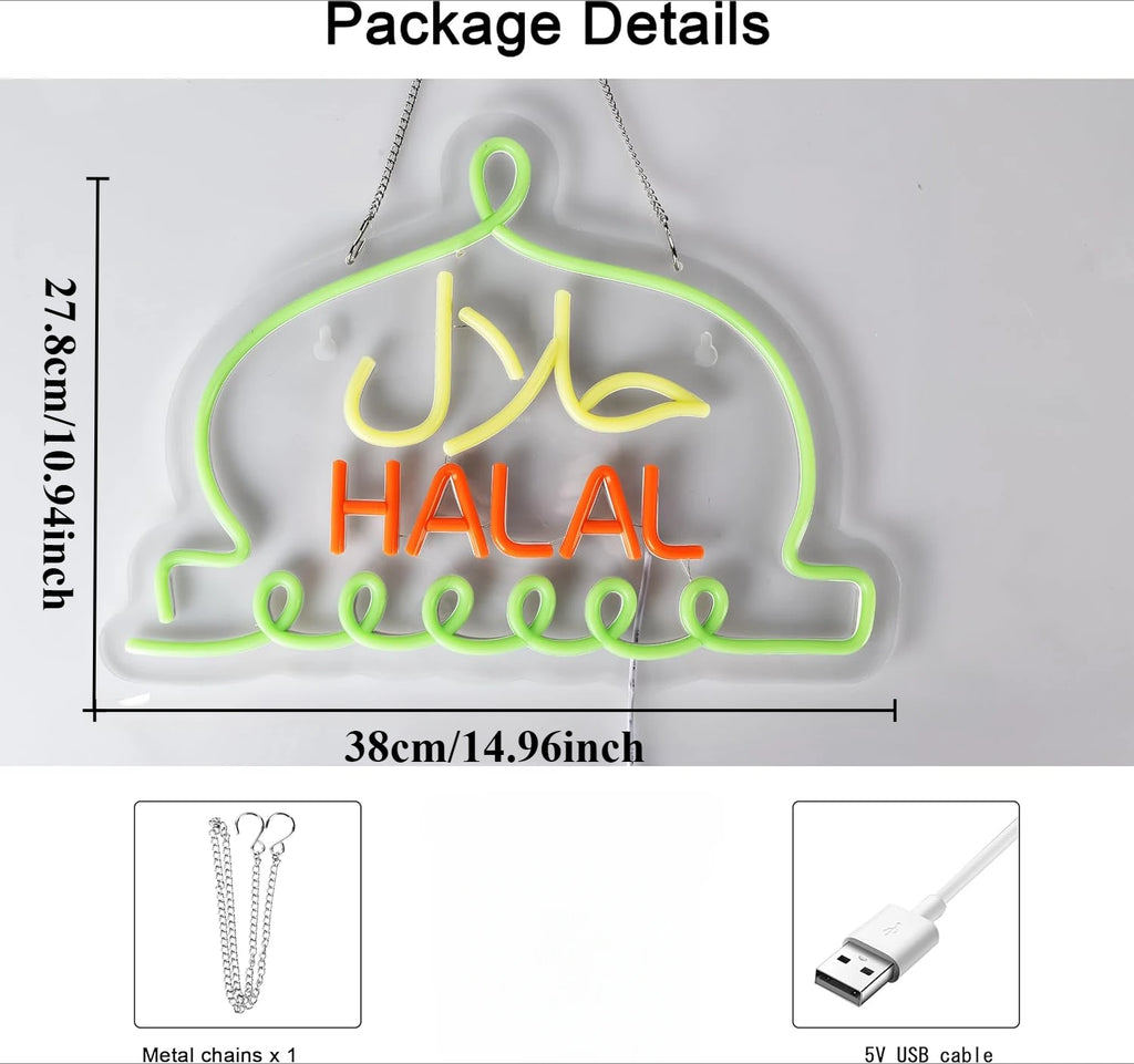 Letreros de neón Halal, comida Halal, restaurantes árabes, letreros luminosos LED para negocios, tiendas, para decoración de paredes, alimentados por USB