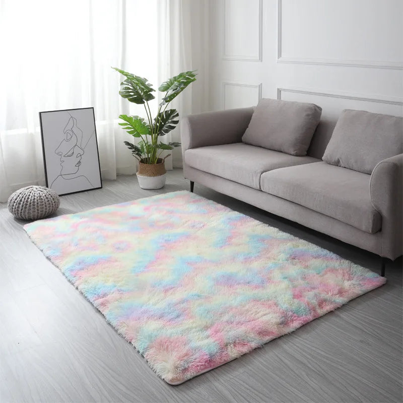 Alfombra de felpa teñida anudada VIKAMA, decoración para sala de estar, alfombra suave y mullida para el hogar, manta antideslizante para gatear para niños.