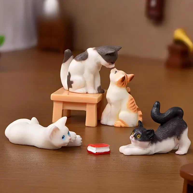 [6 piezas de figuras de gatos vintage para decoración] 6 figuras de gatos en miniatura de resina vintage, accesorios de jardín de hadas, decoración artesanal de mesa