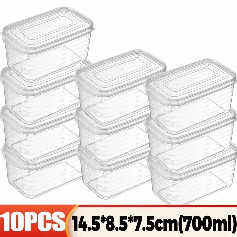 1/10PCS Caja de carne para congelador de refrigerador Cajas de conservación de alimentos Contenedor de almacenamiento de vegetales frescos con tapa Recipiente para alimentos más crujiente
