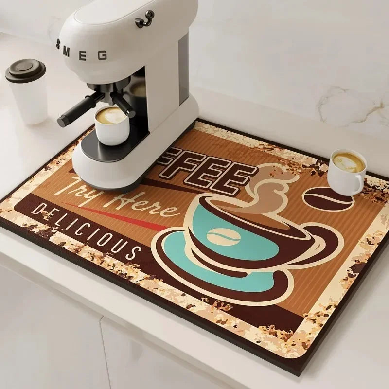 Alfombrilla Absorbente para Cafetera VIKAMA, Absorbente de Agua y Aceite, Escurridor de Platos de Cocina, Alfombrilla Absorbente de Secado Rápido, Alfombrilla para Platos, Decoración del Hogar