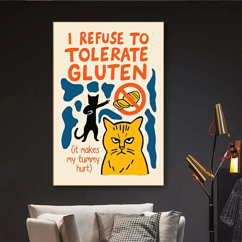 Póster divertido de meme de gato, dibujos animados japoneses de arte de gato, lienzo impreso de cultura de memes de Internet, decoración moderna para sala de estar, dormitorio, regalo