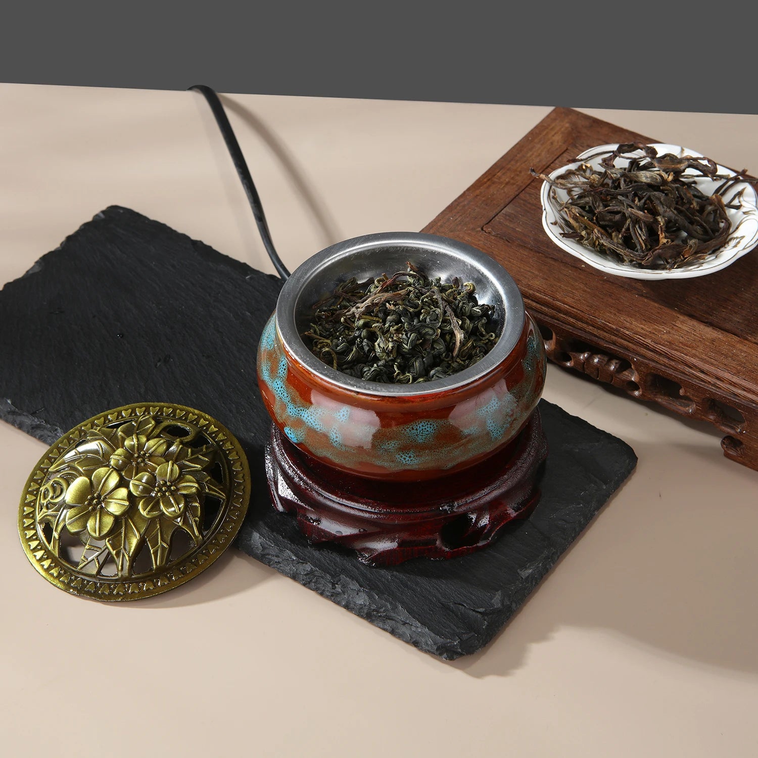 Quemador de incienso electrónico de 220 V, de cerámica, para aceites esenciales, con temporizador y temperatura ajustable, para sándalo y agarwood