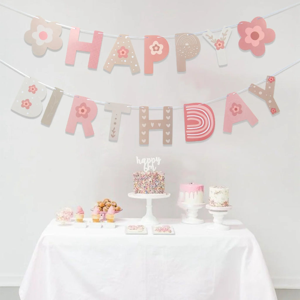 INS Bohemio Boho Arco Iris Pancarta de Papel Feliz Cumpleaños Decoraciones Fiesta Niña Niños Baby Shower 1er Cumpleaños Suministros Bandera Colgante