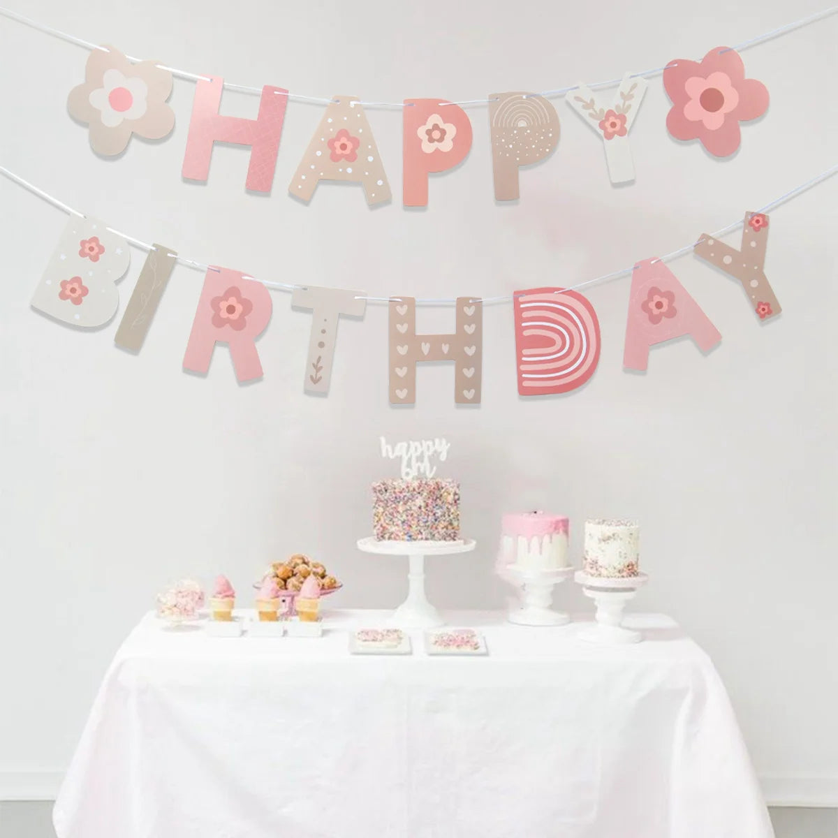 INS Bohemio Boho Arco Iris Pancarta de Papel Feliz Cumpleaños Decoraciones Fiesta Niña Niños Baby Shower 1er Cumpleaños Suministros Bandera Colgante