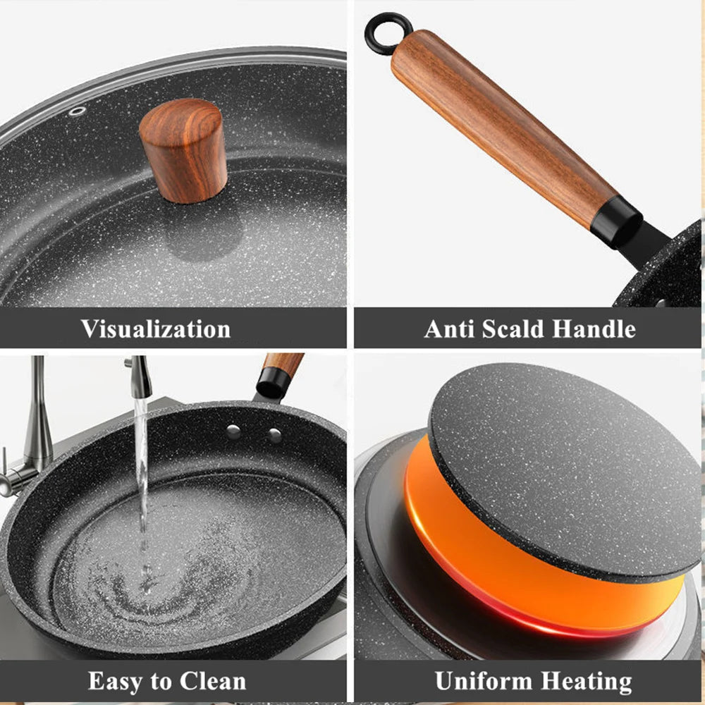 Sartén de 30 cm, wok, sartén antiadherente con tapa, utensilios de cocina para el hogar, olla universal para filetes y tortitas, apta para cocinas de inducción y gas