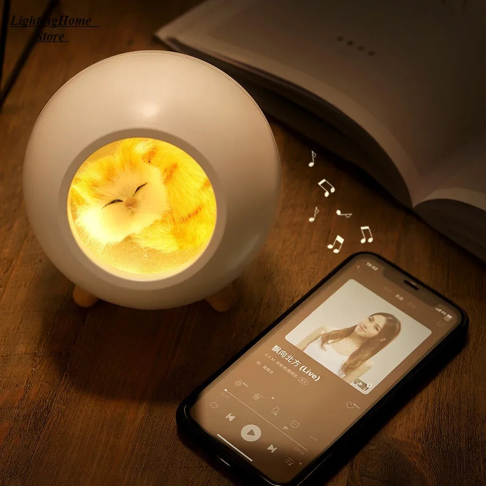 Luz de Noche con Altavoz Bluetooth, Luz de Casa de Animales, Lindo Gato, Regalo para Niños, Decoración Creativa de Escritorio para Dormitorio, Lámpara de Noche para Cabecera