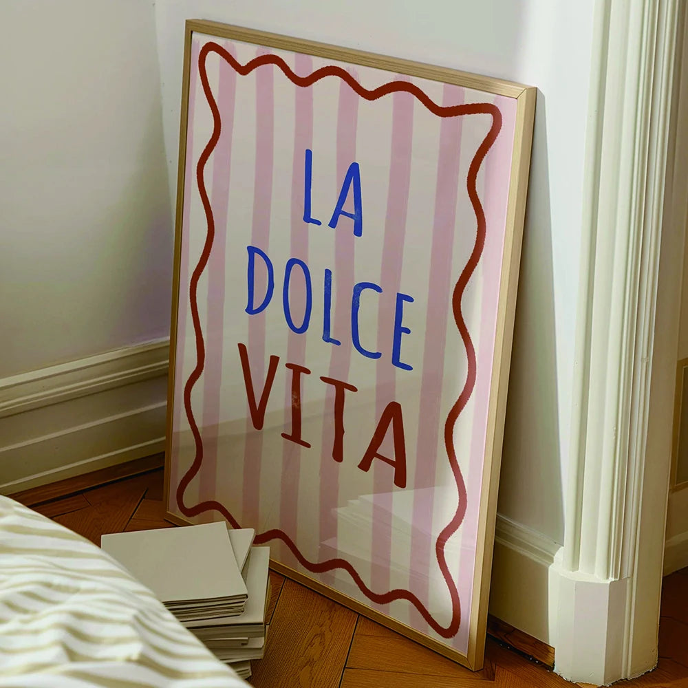 Cita de "La Dolce Vita" moderna italiana Arte de pared con tipografía femenina Lienzo Cuadro Póster Pintura Impresión para sala de estar Decoración del hogar