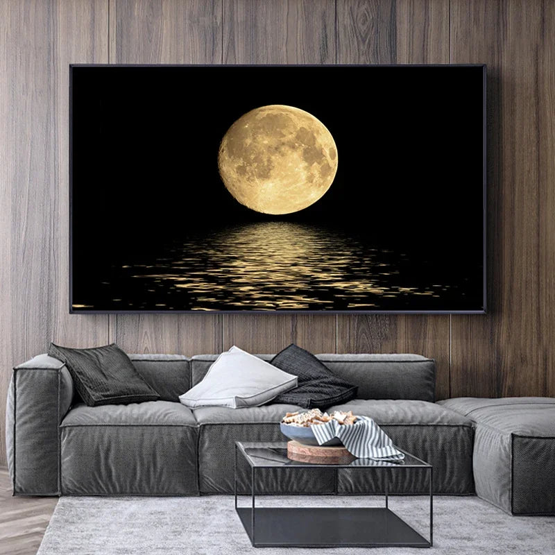 =Tableau mural abstrait noir et blanc, lune, moderne, impression sur toile HD, affiche, décoration de maison, salon, porche, chambre