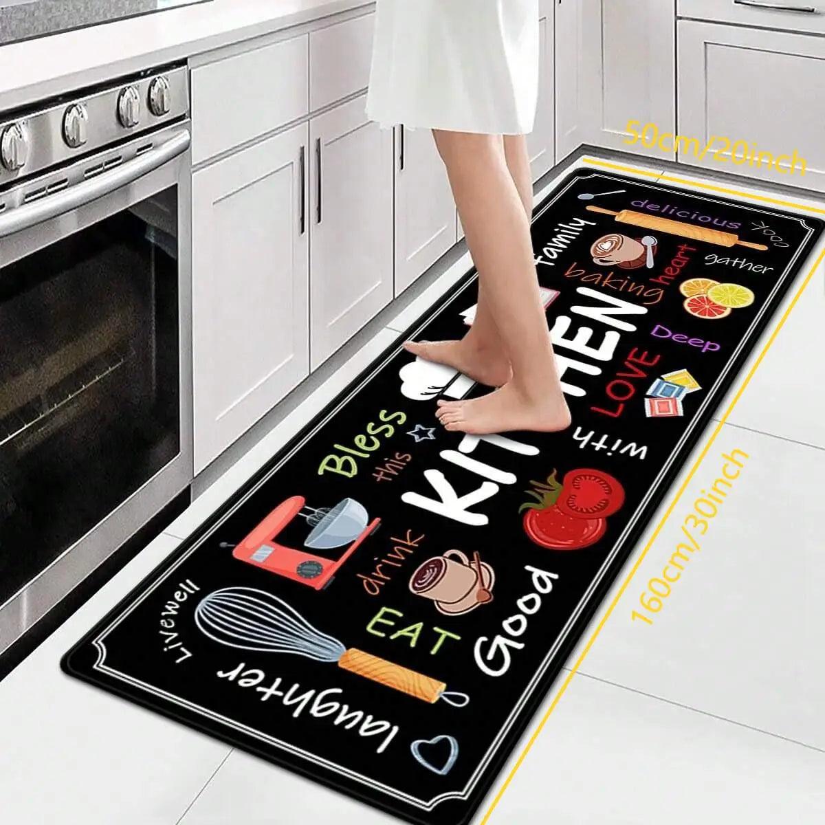 VIKAMA 1/2 alfombrillas de cocina estampadas, duraderas y resistentes al desgaste, alfombrilla de cocina para el hogar, alfombra para cuarto de lavado, decoración del hogar