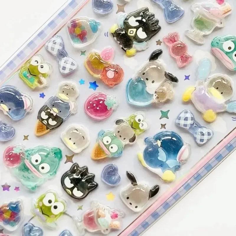 Autocollants 3D Sanrio Hellokitty Kuromi Cinnamoroll Mignons Anime Transparent Cristal Gelée Décoratifs pour Coque de Téléphone Bricolage Jouet pour Enfants