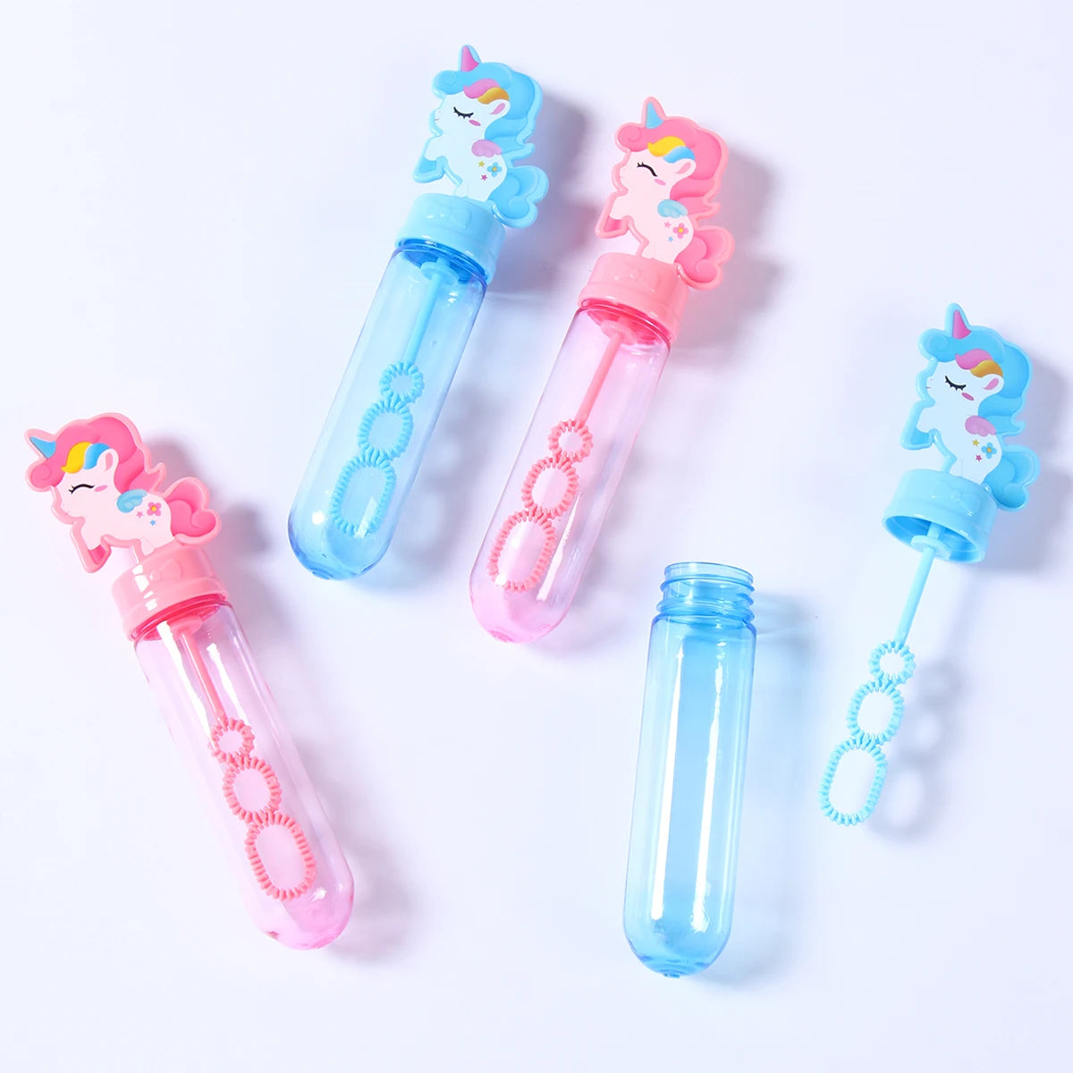 Botella de jabón de burbujas de unicornio azul y rosa, decoración de fiesta de cumpleaños de unicornio, juguetes de recuerdo para niños, regalos para invitados, baby shower