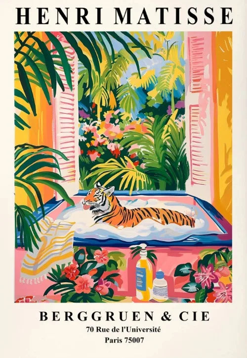 Matisse Animals in The Bathroom Poster Wild Animals Matisse Art Painting Wall Decor Colorful Wall Decoration Canvas Prints Gift