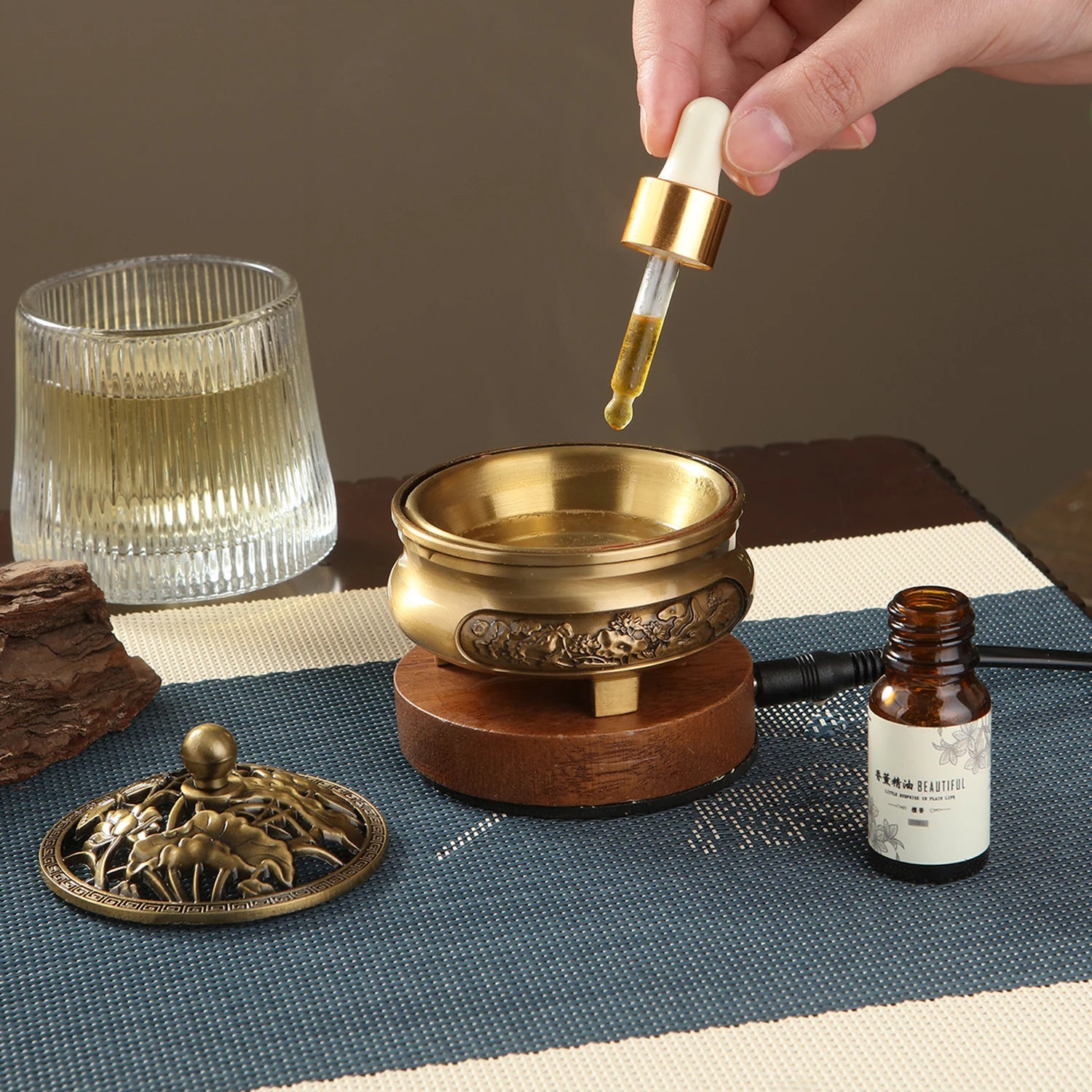 220V Electronic Incense Burner Bronze Essential Oil Burner Timing Adjustable Temperature Sandalwood Agarwood Incense Burner